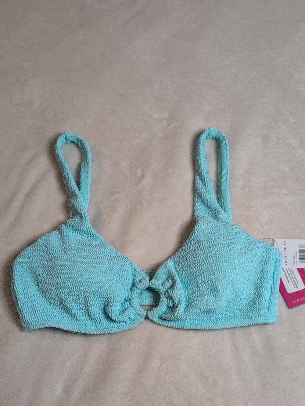 Vince Camuto Women’s Textured Aqua Swim Top with Front Ring Detail